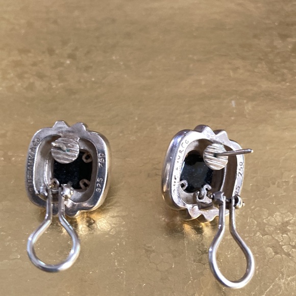 Authentic Tiffany, black onyx sterling silver with 18k gold roping post earrings - Picture 4 of 5